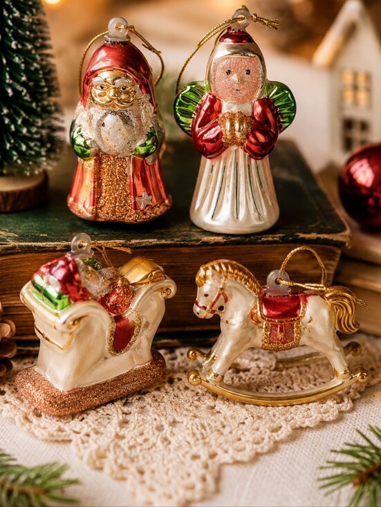 Vintage Other - Vintage Christmas Mini Ornament Set Santa Angel Sleigh Rocking Horse Retro Decor